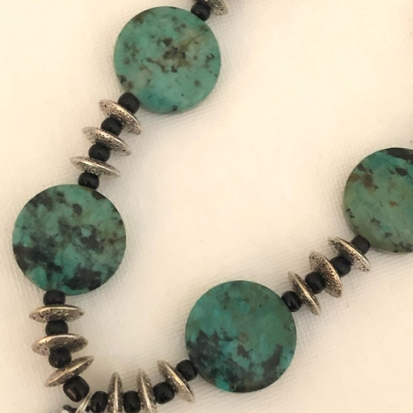 Handmade beadweaving pendant with turquoise stones boho necklace - Picture 5 of 5